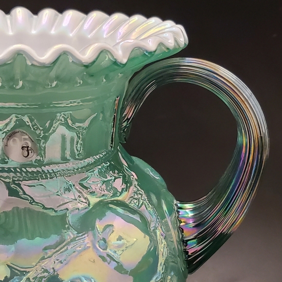 Fenton 95th Museum Collection Irredescent Apple Tree Green Overlay Pitcher - Picture 6 of 16
